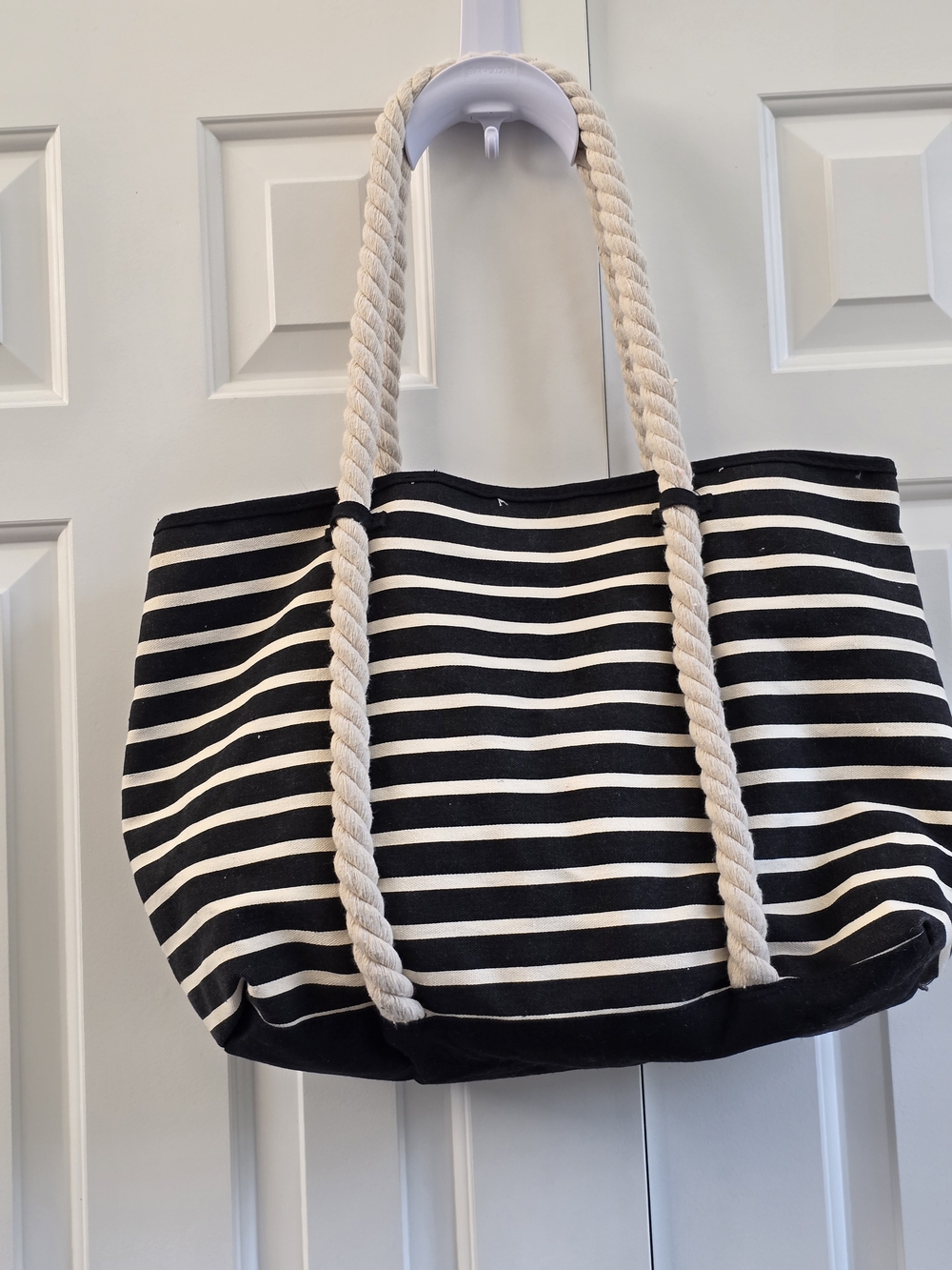 No Boundaries Black & White Striped Rope-Handle Tote